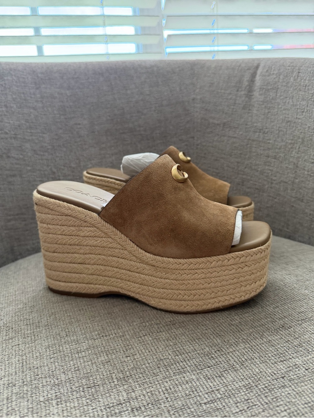 Coach size 7 Brown Suede Espadrille Platform Wedge Slides - Picture 2 of 16